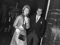 Sofía and Juan Carlos at the wedding of Prince Karl of Hesse and Countess Yvonne Szapáry von Muraszombath, Széchysziget und Szapár, The Hague, 1966