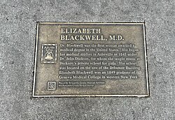 A plaque commemorating Blackwell's medical studies in Asheville, North Carolina