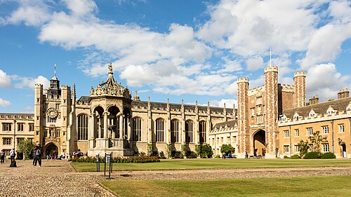 The Great Court at Trinity College, Cambridge, where Chesshyre studied. Its chapel is behind the covered fountain.