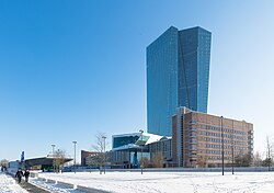 The European Central Bank's main building in Frankfurt, Germany. Frankfurt is a financial centre of Europe.