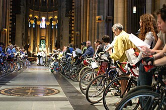 The Blessing of the Bicycles in the nave, looking toward the apse