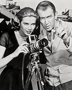 Stewart with co-star Grace Kelly in Rear Window (1954), which allowed him to explore new depths of his screen persona