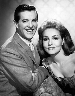 Robert Cummings and Julie Newmar in a publicity still for My Living Doll