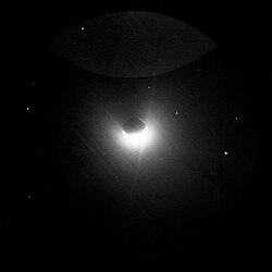 Earth's exosphere illuminated creating its geocorona, visible in ultraviolet and viewed by the Far Ultraviolet Camera/Spectrograph of Apollo 16 in 1972 from the Moon's surface