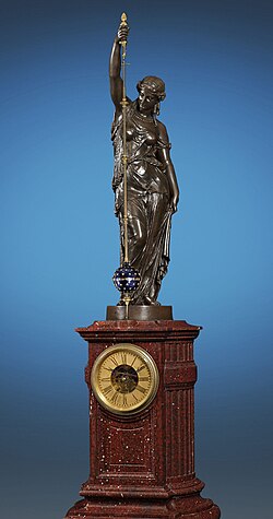 A monumental conical pendulum clock by Eugène Farcot depicting the Greek goddess, 1862.