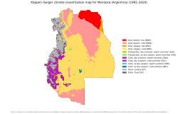 Köppen climate map of Mendoza Province, Argentina
