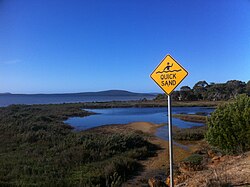 Quicksand warning sign near Lower King Bridge, Western Australia