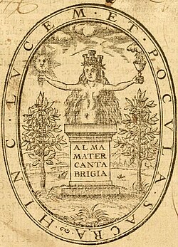 John Legate's Alma Mater for the University of Cambridge, written in 1600, the first known use of the term