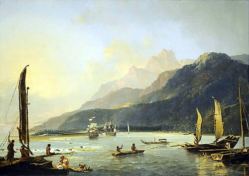 Matavai Bay, Tahiti, painted by William Hodges, member of an expedition led by Captain Cook