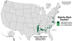 Majority Black American counties in the United States according to the 2020 census