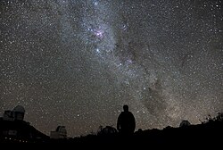 The Milky Way is brighter in the Southern Hemisphere than in the North. (Photo taken at La Silla Observatory)[2]