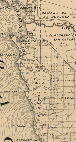 1898 map illustrating the legal boundaries of Rancho Cañada de la Segunda including the mouth of the Carmel River.