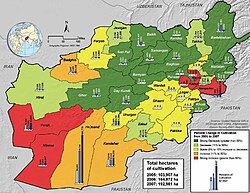 Opium production levels for 2005–2007