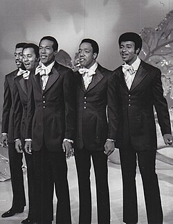 The Temptations perform on The Ed Sullivan Show in September 1969. Left to right: Otis Williams, Melvin Franklin, Eddie Kendricks, Paul Williams, and Dennis Edwards.