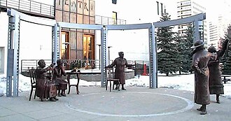 Statue in downtown Calgary of the Famous Five. An identical statue exists on Parliament Hill, Ottawa.