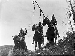 Three Crow men on their horses, Edward S. Curtis, 1908