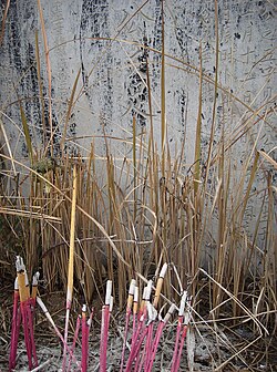 Incense is burned at the graves of ancestors as part of the offering and prayer rituals