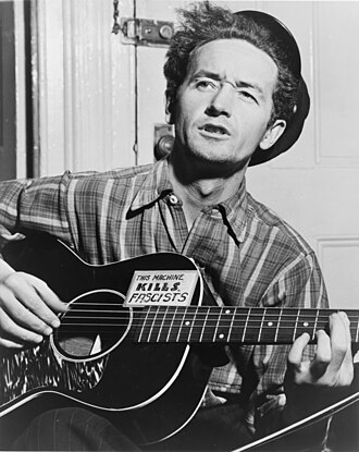 Singer-songwriter Woody Guthrie emerged from the dust bowl of Oklahoma and the Great Depression in the mid-20th century, with lyrics that embraced his views on ecology, poverty, and unionization, paired with melody reflecting the many genres of American folk music.