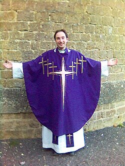 An Anglican priest in Eucharistic vestment