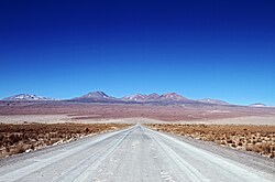 Road to the ALMA's Operations Support Facility and then on further to the Chajnantor Plateau at 5,000 metres above sea level.[10]