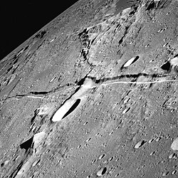 Rima Ariadaeus is a graben. NASA photo taken during Apollo 10 mission.