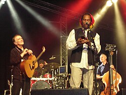 Collecting the Hancock at Cambridge Folk Festival 2008, with Martin Carthy looking on