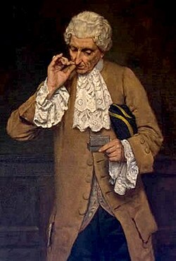 Painting of a man taking a pinch of nasal snuff