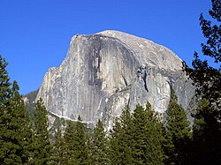 Exfoliation joints have modified the near-surface portions of massive granitic rocks in Yosemite National Park, helping create the many spectacular domes, including Half Dome shown here.