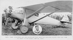 Charles Lindbergh and his monoplane the Spirit of St. Louis that made the non-stop flight from New York to Paris on May 21, 1927
