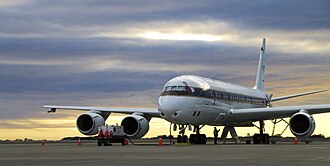 The NASA DC-8 sits on the ramp at Punta Arenas airport, Chile, during pre-flight procedures during the 2012 Antarctic campaign for IceBridge project