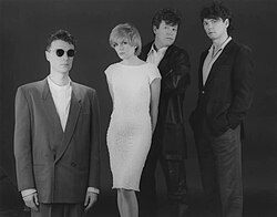 Talking Heads in a 1985 publicity photo for Sire Records.