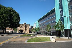 Magazine Square, with the Hugh Aston Building and the medieval Magazine Gateway