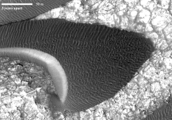 Back-and-forth blinking of this two-image animation shows movement of an advancing sand dune in Nili Patera, Mars