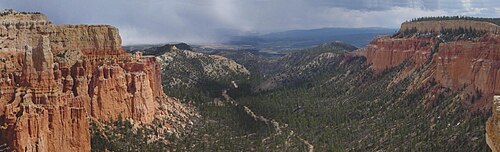 Look from Paria View to a valley in Bryce Canyon, Utah, with very striking shoulders
