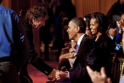 Dylan and the Obamas at the White House, after a performance celebrating music from the civil rights movement on February 9, 2010
