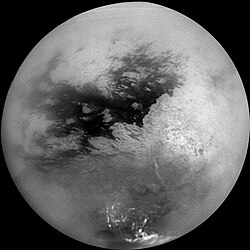 Cassini mosaic of Titan's equatorial dark regions, including the vast dune fields