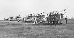 Five of No. 6 Squadron's S.E.5 aircraft at Minchinhampton in 1917