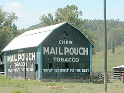 Mail pouch barn advertisement: a bit of Americana in southern Ohio. Mail Pouch painted the barns for free.