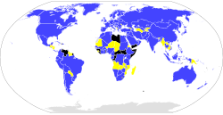 A map of ISO members as of November 2020[update]: ISO member countries with a national standards body and ISO voting rights Correspondent members (countries without a national standards body) Subscriber members (countries with small economies) Other places with an ISO 3166-1 code who are not members of ISO