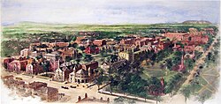 Richard Rummell's 1906 watercolor of the Yale campus facing north