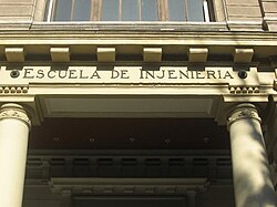 School of Engineering Entrance in Beauchef Campus. The Bello orthography used in it was developed by Andrés Bello.