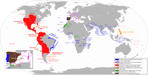 The areas of the world that at one time were territories of the Spanish Empire