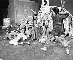 Cheadle, Kelly Chan, Janice Kawaye, and Richard Coca in the Ensemble Studio Theatre production of "My Name Could Be Anne" in Los Angeles (1986).