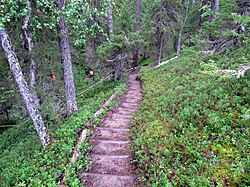 The Karhunkierros ("Bear's Round"), an 80 km (50 mi) long hiking trail through the Oulanka National Park in Kuusamo, Finland