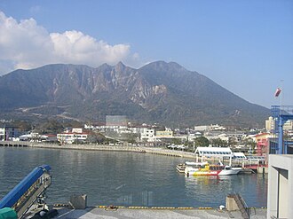 View of Mount Unzen from Shimabara port