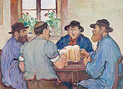 François Jaques: Peasants enjoying beer at pub in Fribourg (Switzerland, 1923)