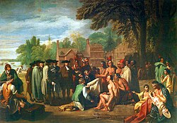 William Penn's 1682 treaty with the Lenape depicted in Penn's Treaty with the Indians, a 1771 portrait by Benjamin West