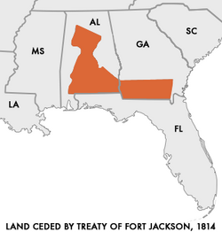 Ceded area as deemed by the Treaty of Fort Jackson in 1814