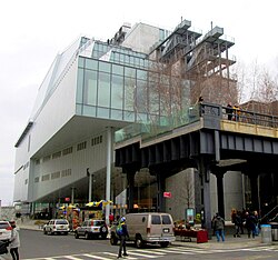 Entrance to the Whitney (left) with High Line in foreground