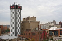 The campus of Youngstown State University is located north of downtown Youngstown.